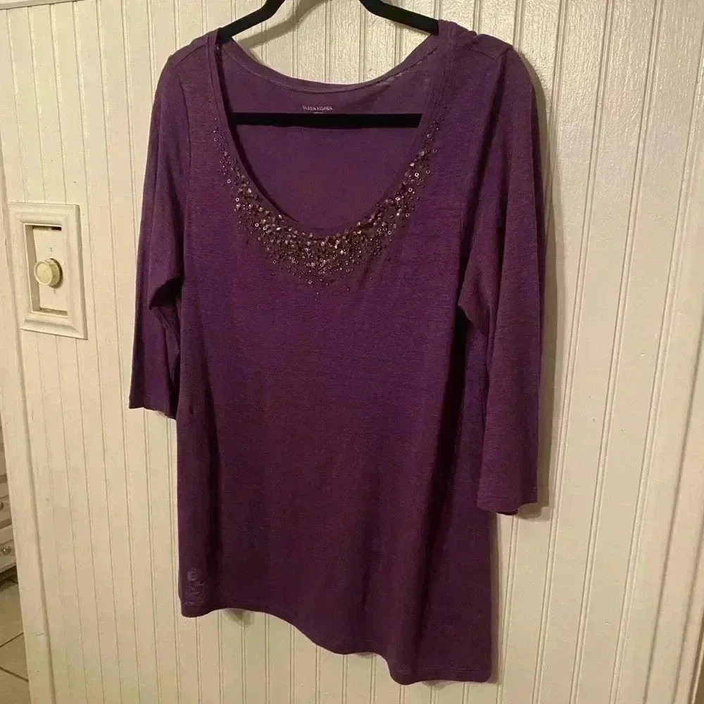 Eileen Fisher 100% linen 3/4 sleeve blouse